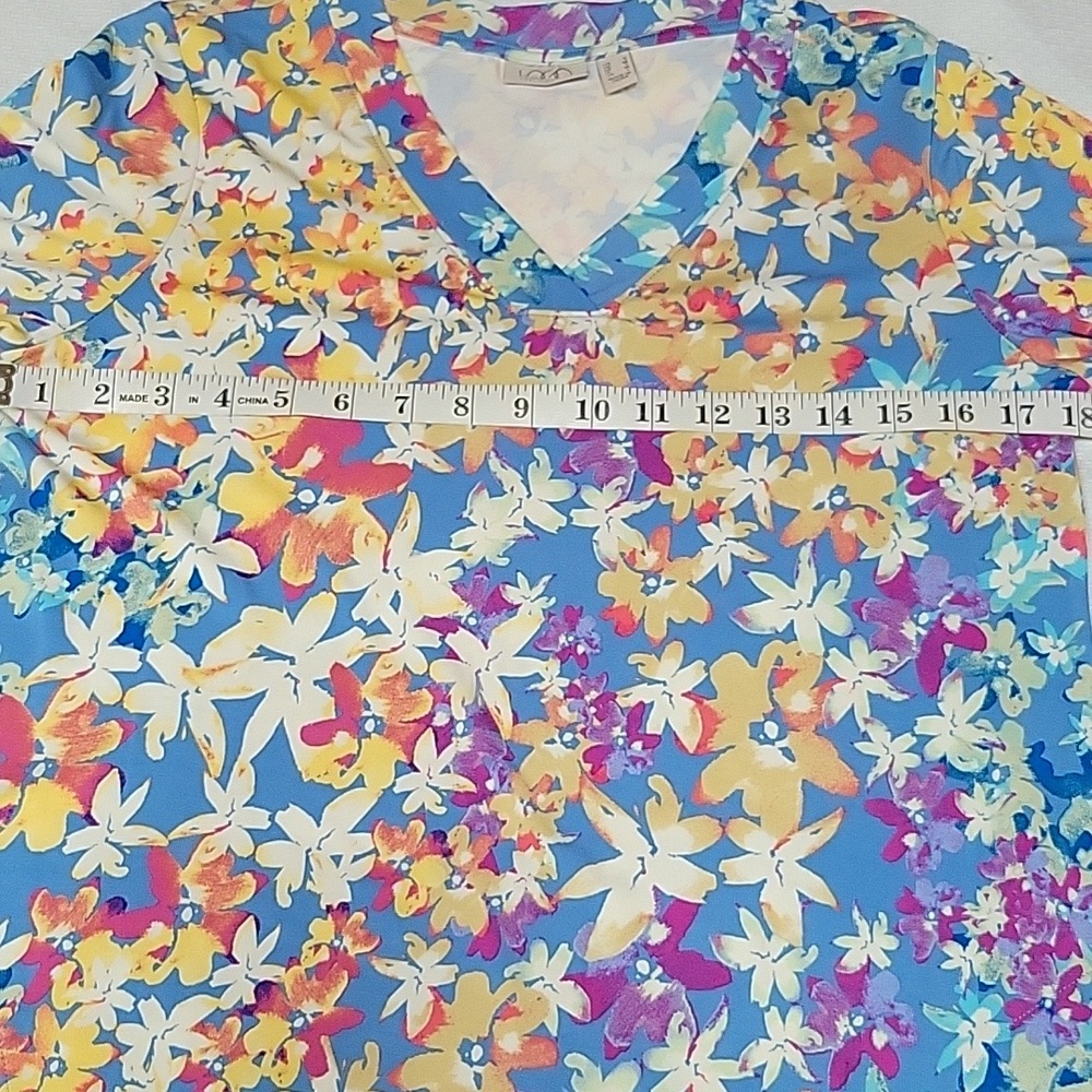 LOGO Lori Goldstein QVC Blue Orange Purple Floral Top Small - Picture 10 of 11